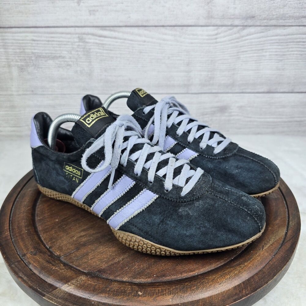 Vintage Rare Adidas Titan 2005 Y2K Suede Leather Shoe Black Purple Womens Sz 9